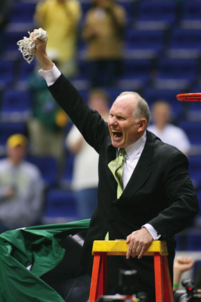 Coach Larranaga, cutting down the nets after winning the Final Four in 2006