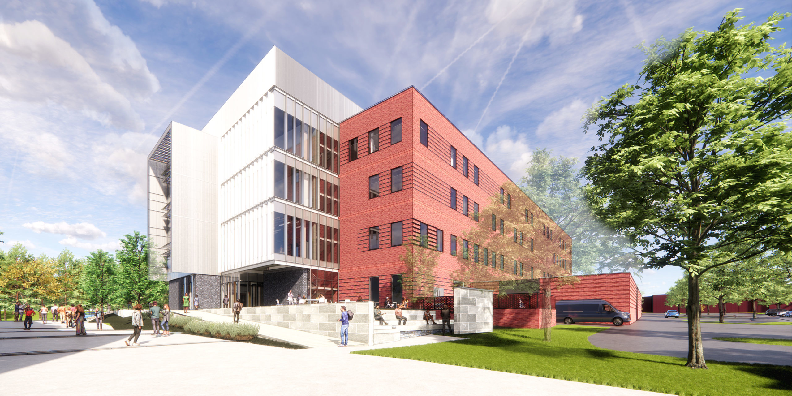 Rendering of the outside of the future Life Sciences and Engineering Building on the Science and Technology Campus